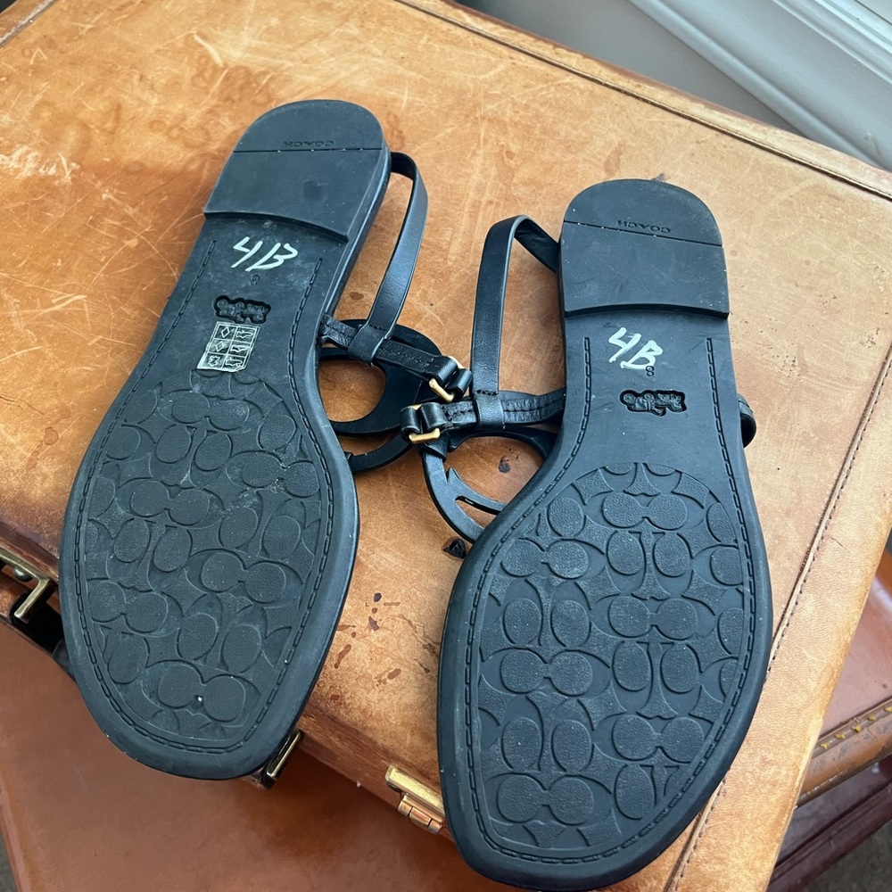 COACH Jeri Black Leather Logo Sandals 8 - Good Used Condition - Picture 3 of 6